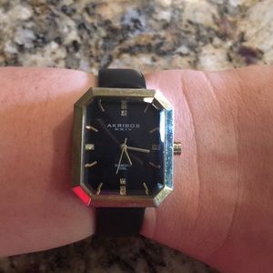 Akribos XXIV Diamond dial leather watch